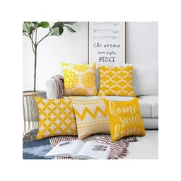 AEROHAVEN Beige & Mustard Set of 5 Digital Printed Geometric Square Cushion Covers-picture-22