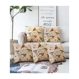 AEROHAVEN Beige & Yellow 5 Pieces Quirky Printed Square Cushion Covers-picture-35