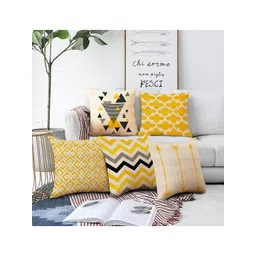 AEROHAVEN Beige & Yellow Set Of 5 Geometric Printed Square Cushion Covers-picture-38