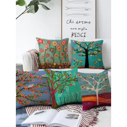 AEROHAVEN Blue & Green Set Of 5 Floral Printed Square Cushion Covers-picture-34