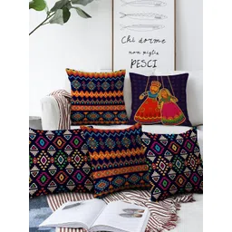 AEROHAVEN Blue & Red Set of 5 Ethnic Motifs Square Cushion Covers-picture-32