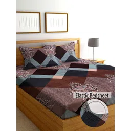 AEROHAVEN Brown & Black 210 TC King Bedsheet with 2 Pillow Covers-picture-11