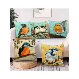 AEROHAVEN Green & Orange 5 Pieces Quirky Velvet Square Cushion Covers image 1