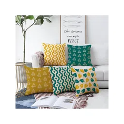 AEROHAVEN Green & Yellow 5 Pieces Quirky Printed Square Cushion Covers-picture-14