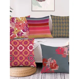 AEROHAVEN Multicoloured Set of 5 Digital Printed Abstract Velvet Square Cushion Covers-picture-23