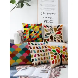 AEROHAVEN Multicoloured Set of 5 Geometric Printed Square Cushion Covers-picture-11