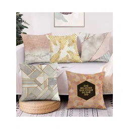 AEROHAVEN Peach Coloured, & Grey 5 Pieces Abstract Velvet Square Cushion Covers-picture-28