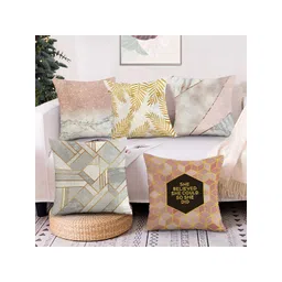 AEROHAVEN Peach-Coloured & Grey Set of 5 Quirky Velvet Square Cushion Covers-picture-34