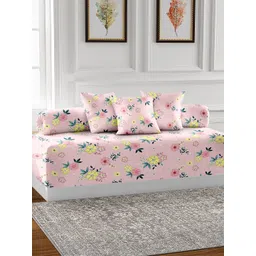 AEROHAVEN Pink 6 Pieces Floral Printed Cotton 210 TC Diwan Set-picture-18