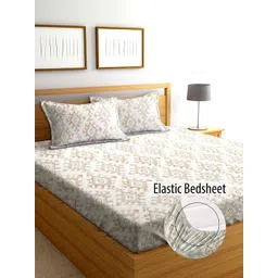 AEROHAVEN Yamuna Off White & Grey Printed 240 TC Fitted Cotton King Bedsheet Set-picture-38