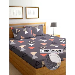 AEROHAVEN Yamuna Purple Printed 240 TC Fitted Cotton King Bedsheet Set-picture-11