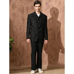 Aesthelia Self Design Shirt Collar Double-Breasted Party Blazers-picture-27