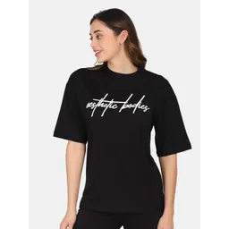 Aesthetic Bodies Women Black Typography Printed Loose Cotton T-shirt-picture-21