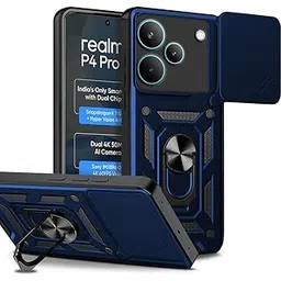 AESTMO Tough Armor Realme P4 5G Pro Bumper Back Case Cover | Ring Holder & Sliding Camera Shield Cover | 360 Degree Protection Back Case Cover for Realme P4 5G Pro (Blue) image 1