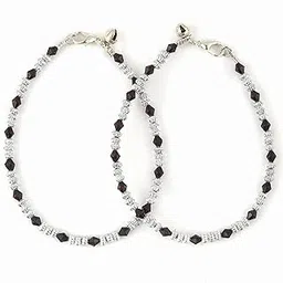 aethel Black & Silver Beaded Anklets for Women - Indian Payal Jewellry - Crystal Faceted Anklet Pair - Fixed Size - Pack of 2-picture-12