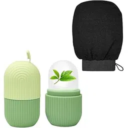 AEXONIZ Exfoliating Glove/Bath Glove/Bath Scrub Exfoliating Bath Scrub Gloves for Women, Shower Scrub Gloves Body Facial Tan Massage & Dead Skin Remover(Exfoliating Glove With Ice Roller For Face) (Ice Roller and Exfoliating Gloves) image 1