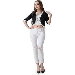 af affair Soft Cotton Solid Printed Flower Lace Waist Length Shrug for Girls & Women-picture-30