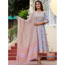AF ASHA FABRICS Women Floral Printed Panelled Thread Work Pure Cotton Kurta with Trousers & With Dupatta-picture-24