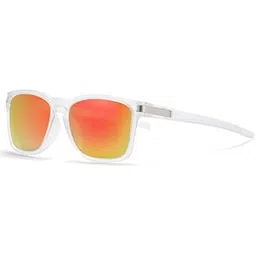 aferlite Unisex TAC Polarized Lens | Unbreakable TR90 Frame |100% UV Protection Retro Square Sunglasses | Medium | Matt Clear |Lens Mirror Orange-picture-38