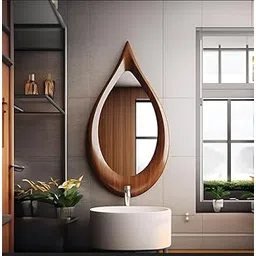 AFFIZU HANDICRAFTS Wall Hanging Wooden Mirror Frame, Water Drop Frame for Home Decor, Vintage Mirror Frame, Brown Color, 30x18 Inch Without Mirror-image-1