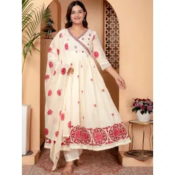 AFFO Women Floral Printed Empire Kurta with Trousers & Dupatta-picture-10