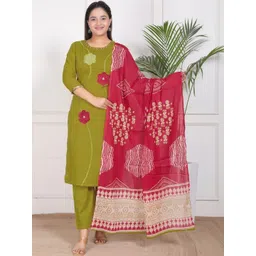 AFFO Women Floral Printed Regular Pure Cotton Kurti with Trousers & With Dupatta-picture-29