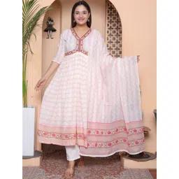 AFFO Women Printed Empire Pure Cotton Kurta with Trousers & With Dupatta image 1