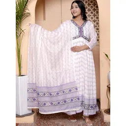 AFFO Women Printed Panelled Thread Work Pure Cotton Kurta with Trousers & With Dupatta-picture-40