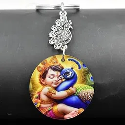 afh Lord Prabhu Bal Murugan Peacock Charm Blue Religious Keychain for Men and Women-picture-46