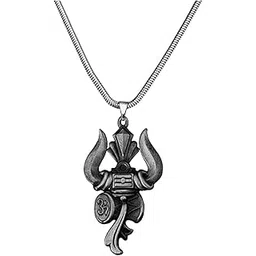 afh Lord Shiva Om Trishul Damaru Grey Locket with Snake Chain Pendnet for Men and Women-picture-22