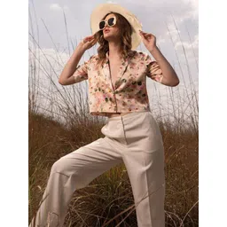 AFRIYA Women Floral Printed Notched Lapel Collar Ventless Casual Crop Blazer-picture-17