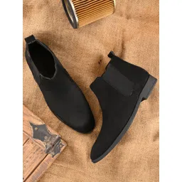 AfroJack Men Black Solid Mid Top Flat Chelsea Boots-picture-33