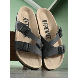 AfroJack Women Leather Open Toe Flats With Buckle Detail-picture-11