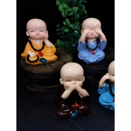Afterstitch Blue & Yellow 4 Pieces Buddha Monk With Mala Hat Figurine Showpiece-picture-24