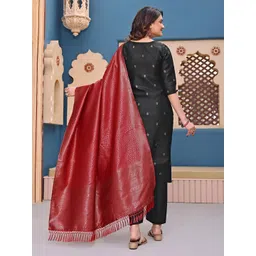AG TEXTILE Women Embroidered Thread Work Chanderi Cotton Kurta with Trousers & Dupatta-picture-10