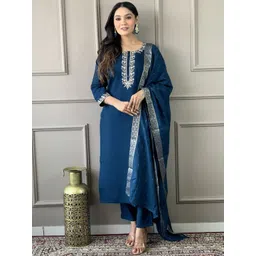 AG TEXTILE Women Ethnic Motifs Embroidered Kurta with Trouser & Dupatta-picture-20