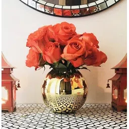 Beautiful Decorative Golden Reflective Round Glass Vase for Home Decor, Center Table, Bedroom, Side Corners, Living Room Decoration, Glass Pot for Flowers and Plants Glass Vase-image-47
