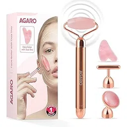 AGARO 4-In-1 Electric Rose Quartz Face Roller With Gua Sha, Jade Roller, Facial Roller Kit for Face, Eye, Neck, Anti-Aging Facial Massager for Anti-Wrinkles, Skin Firming and Lifting (Rose Gold)-picture-25