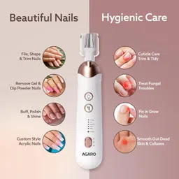 AGARO Prima Nail Drill & Polisher, Professional Nail Care at Home, Electric Nail Polisher, Manicure & Pedicure, Shape, Trim & Polish, 5 Speed, 8 Attachments, Rechargeable with Type C, Women, Men image 4