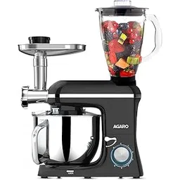 AGARO Regency Stand Mixer With Meat Grinder,1400W with 6L SS Bowl, 1.5L Blending Jar, 6 Speed With Pulse Function, 100% Copper Motor, Whipping, Kneading, Blending, Black-picture-19