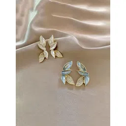 AGARWALPRODUCT Gold-Plated Artificial Stones Studded Leaf Shaped Drop Earrings-picture-11