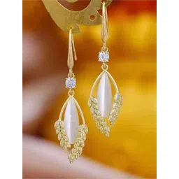 AGARWALPRODUCT Gold-Plated Artificial Stones Studded Leaf Shaped Drop Earrings-picture-40