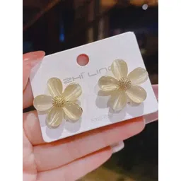 AGARWALPRODUCT Gold-Plated Cat Eye Opal Studded Floral Drop Earrings-picture-32