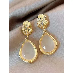 AGARWALPRODUCT Gold-Plated Moonstone Studded Teardrop Drop Earrings-picture-31