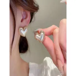 AGARWALPRODUCT Gold Plated Pearls Beaded Heart Shaped Studs-picture-26