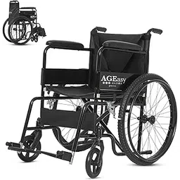AGEasy Max Group Foldable Wheel Chairs for Old people with Adjustable Footrest, Rear Wheel Locks and Seatbelt for Safety (125Kg Capacity, Black)-image-13