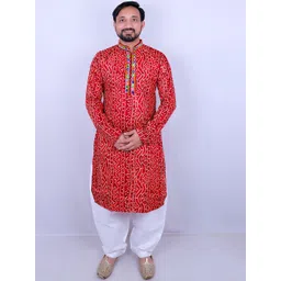 AGLARE Bandhani Printed Mirror Work Mandarin Collar Kurta With Salwar-picture-17