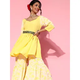Ahalyaa Floral Crepe Short Kurti with Sharara-picture-19