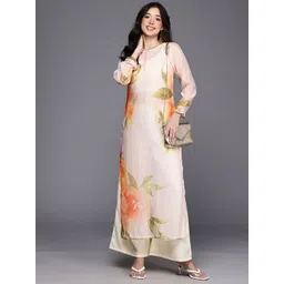 Ahalyaa Floral Printed Regular Sequinned Kurta with Palazzos-picture-12