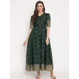Ahalyaa Green Ethnic Motifs Ethnic Maxi Dress-picture-23